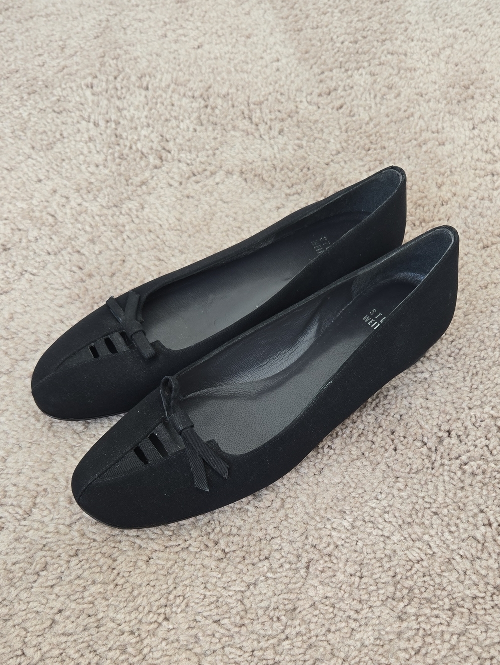 Stuart Weitzman Black Bow Accent Slip-on Ballet Flats Size 8.5 M‎ Fabric Upper